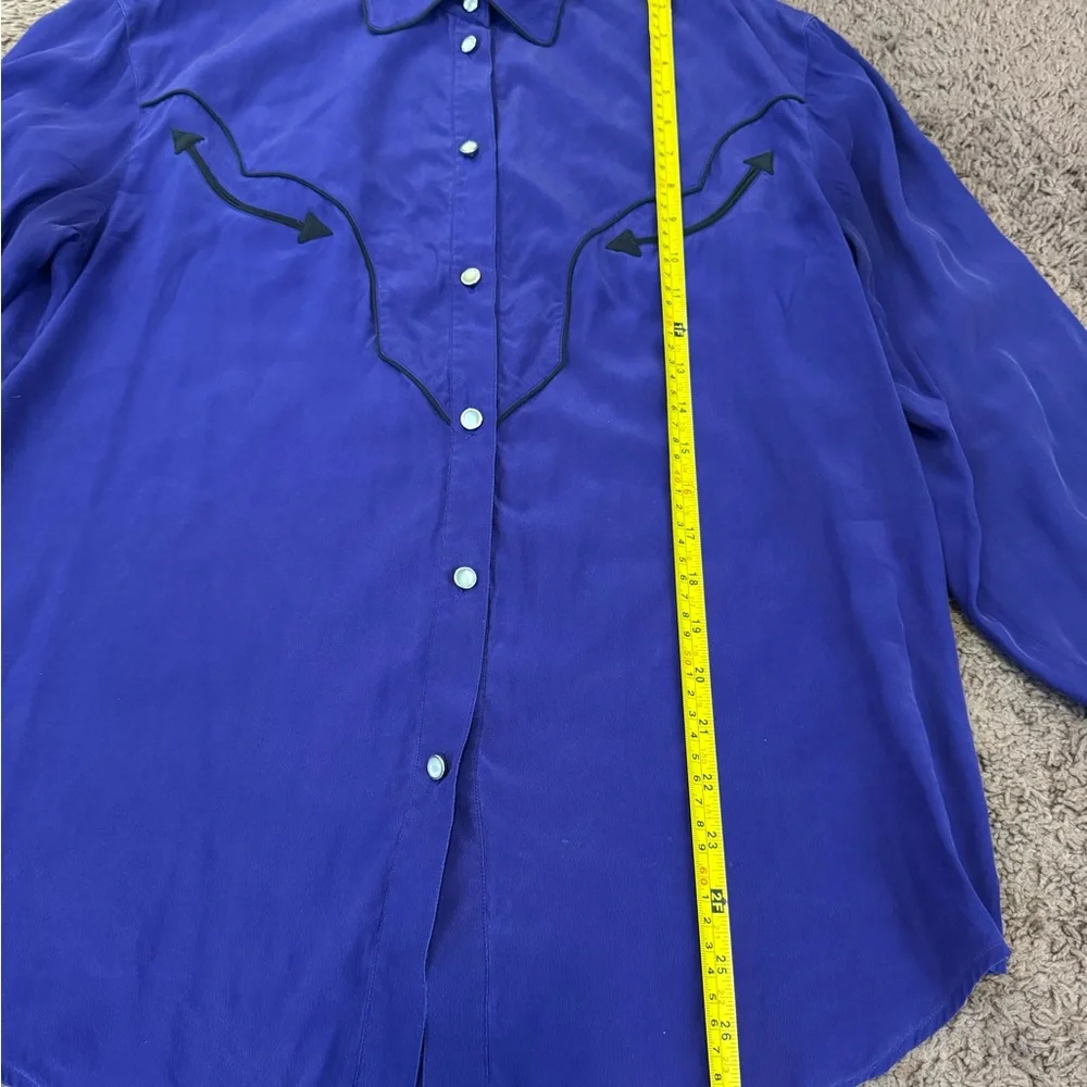 100% Silk Bright Purple Western Shirt Top Tunic Oversized Blouse 8 - Picture 4 of 5